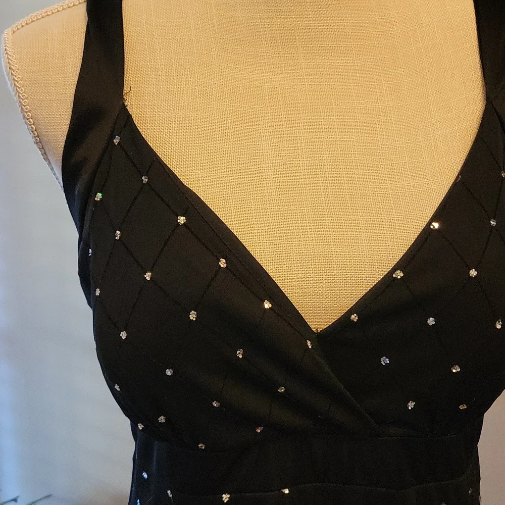 R & M Richards Petite black silver sequin halter dress built in bra 12P …EUC - Picture 2 of 8